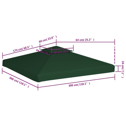 Cobertura de substituição p/ gazebo 310 g/m² verde 3x3 m
