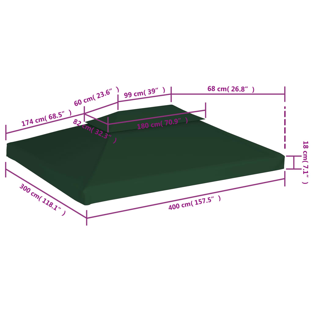 Cobertura de substituição p/ gazebo 310 g/m² verde 3x4 m