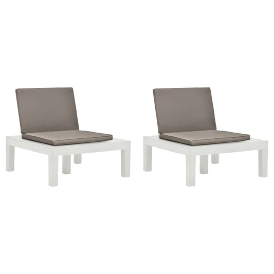 Cadeiras de jardim com almofadões 2 pcs plástico branco