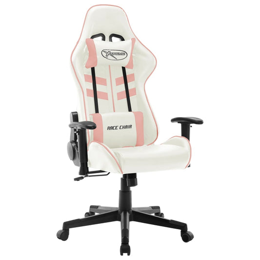 Cadeira de gaming couro artificial branco e cor-de-rosa