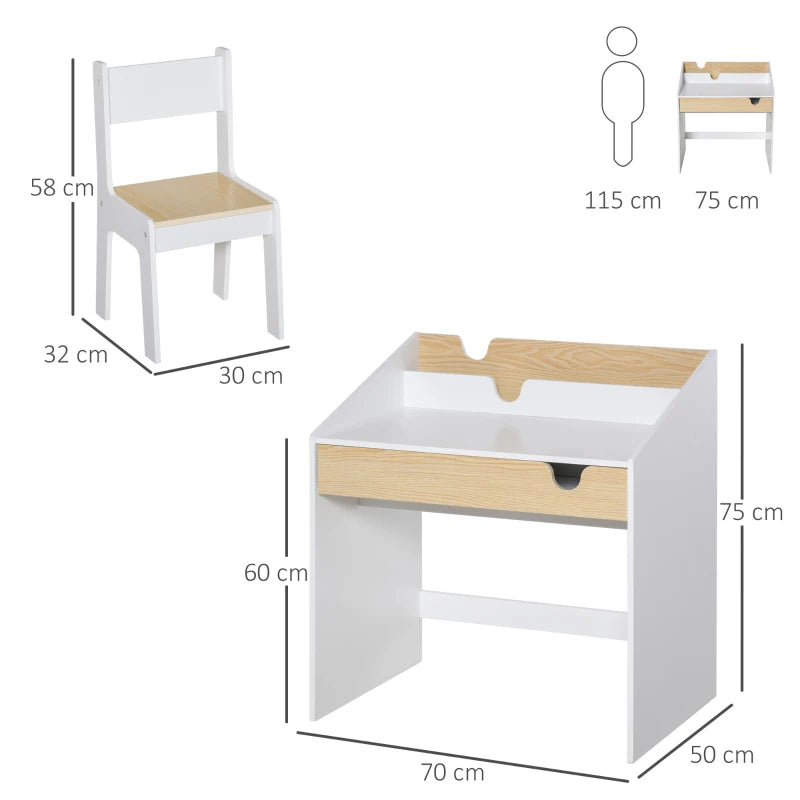 Secretária Infantil com Cadeira - Branco/Castanho - Design Nórdico