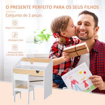 Secretária Infantil com Cadeira - Branco/Castanho - Design Nórdico