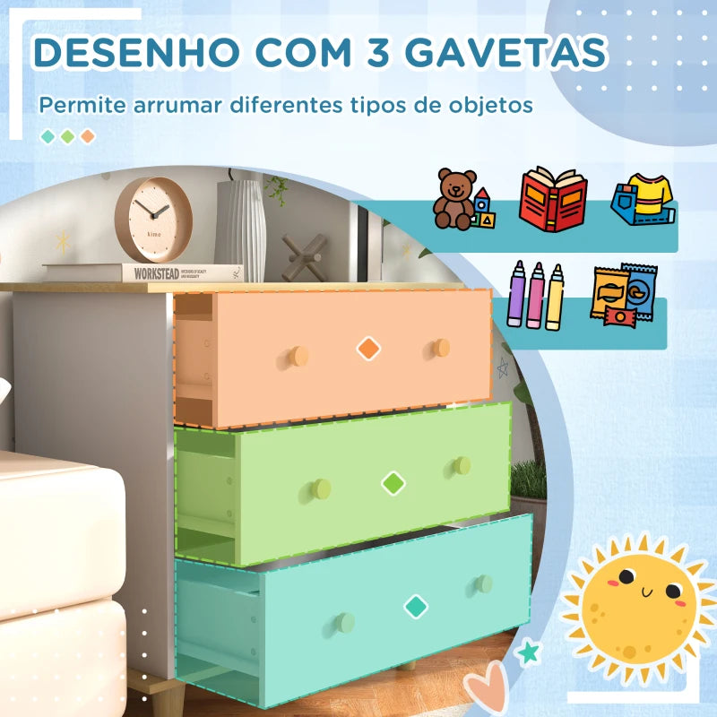 Cómoda Dara Infantil de 3 Gavetas - Design Nórdico