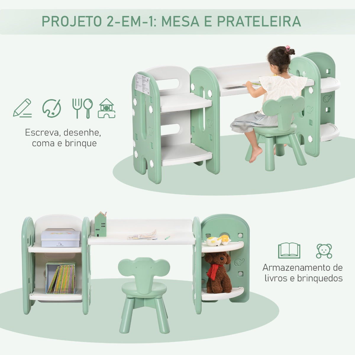 Conjunto Infantil Leo - 1 Mesa com Arrumação e 1 Cadeira - Design Nórdico - Leva-Me Contigo - Móveis & Decoração