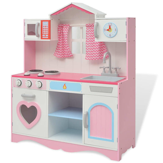 Cozinha de brincar, madeira, 82x30x100cm, rosa e branco