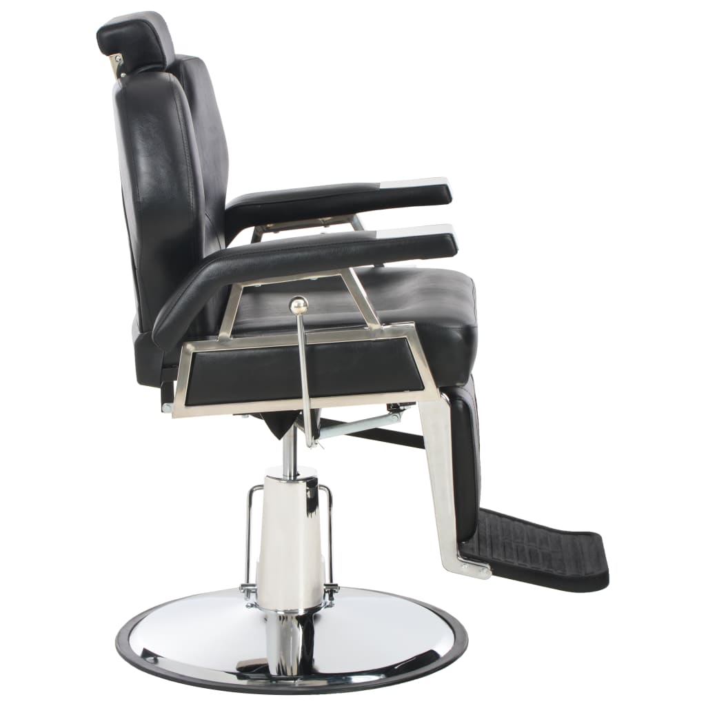 Cadeira de Barbeiro Manchester Reclinável com Apoio de Pés e Altura Ajustável em Couro Artificial Preto - Design Moderno