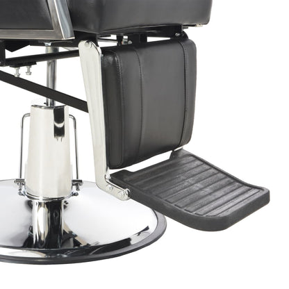 Cadeira de Barbeiro Manchester Reclinável com Apoio de Pés e Altura Ajustável em Couro Artificial Preto - Design Moderno