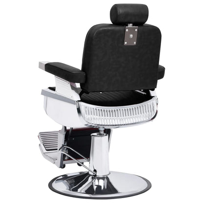 Cadeira de Barbeiro London Reclinável com Apoio de Pés e Altura Ajustável em Couro Artificial Preto - Design Moderno