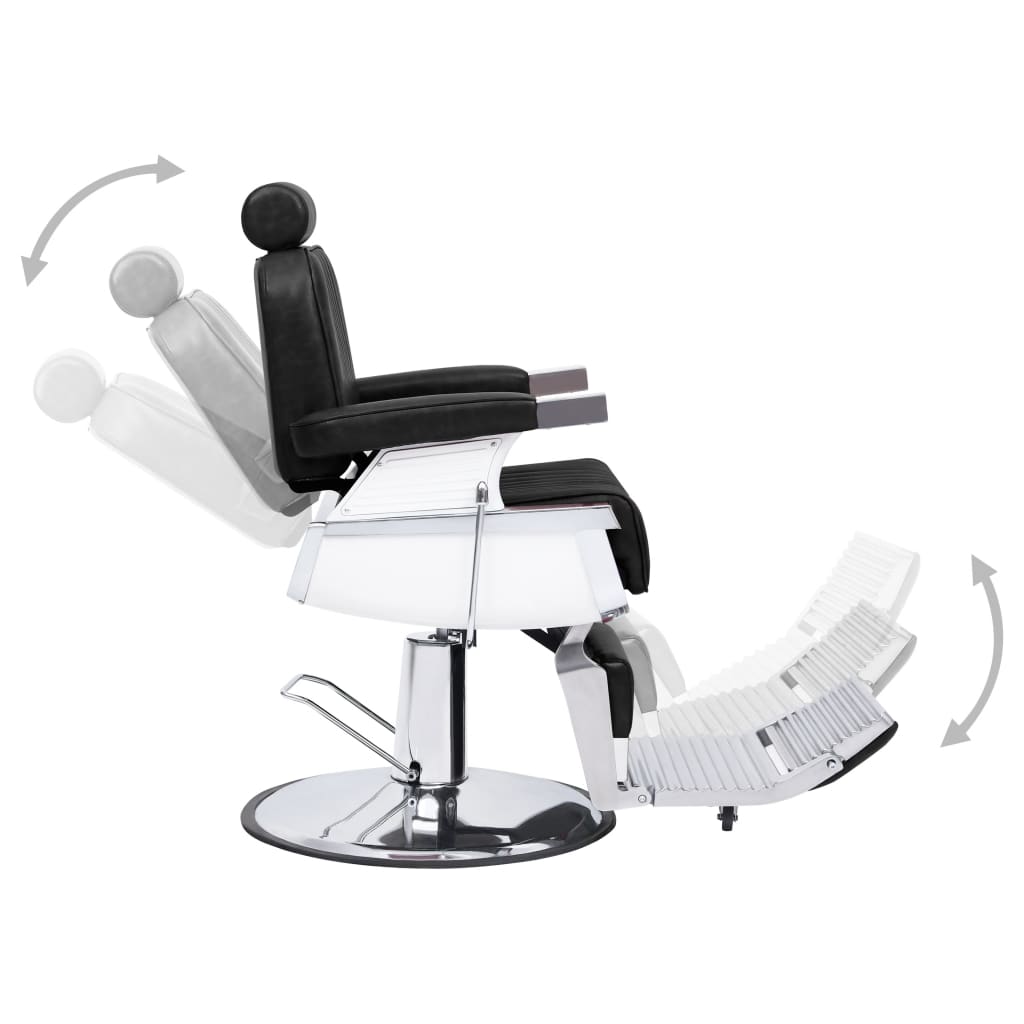 Cadeira de Barbeiro London Reclinável com Apoio de Pés e Altura Ajustável em Couro Artificial Preto - Design Moderno