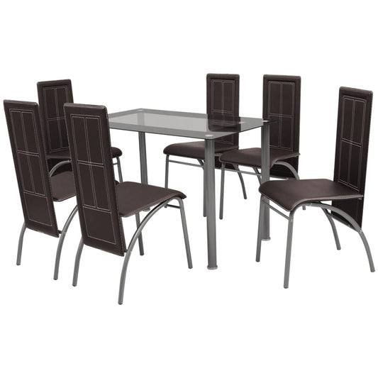 Conjunto de Jantar Dinner com 6 Cadeiras e 1 Mesa - Castanho - Design Moderno