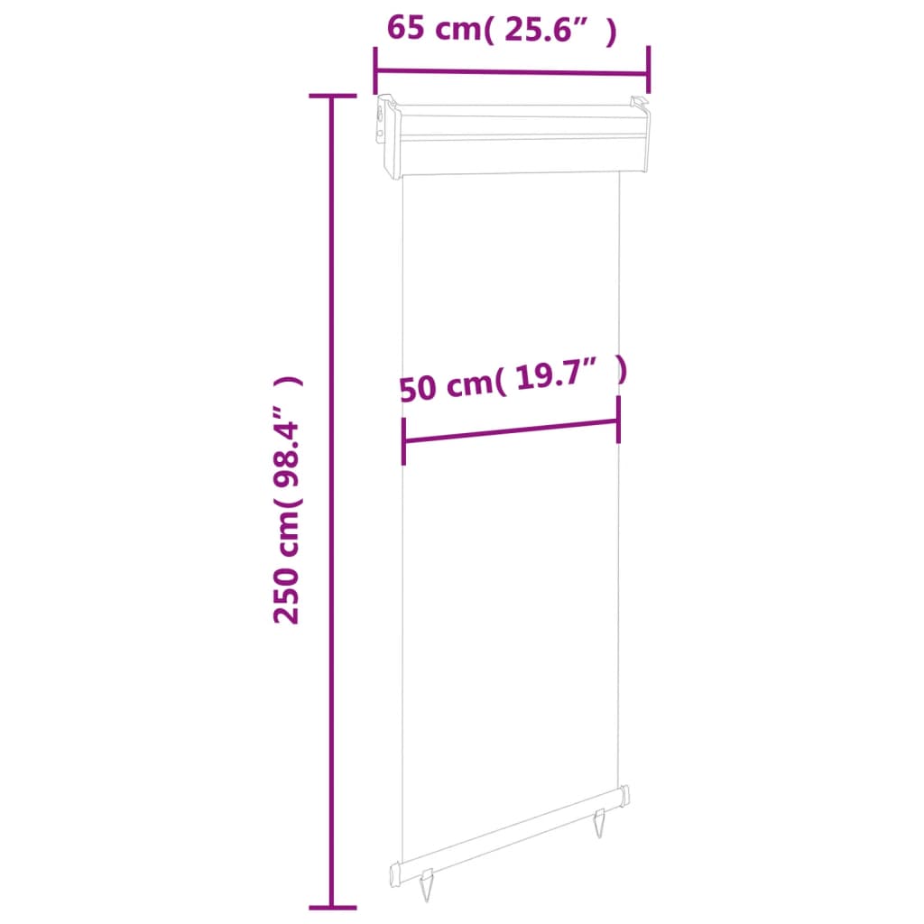 Toldo lateral para varanda 65x250 cm preto