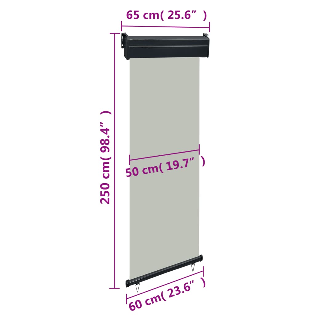 Toldo lateral para varanda 60x250 cm cinzento