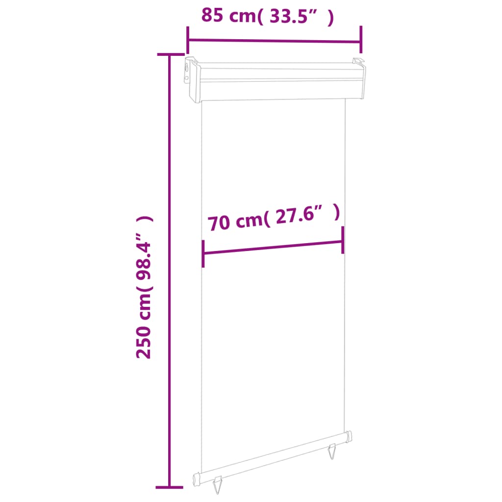 Toldo lateral para varanda 80x250 cm preto