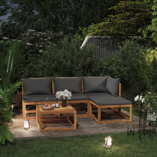 5 pcs conjunto lounge de jardim c/ almofadões acácia maciça