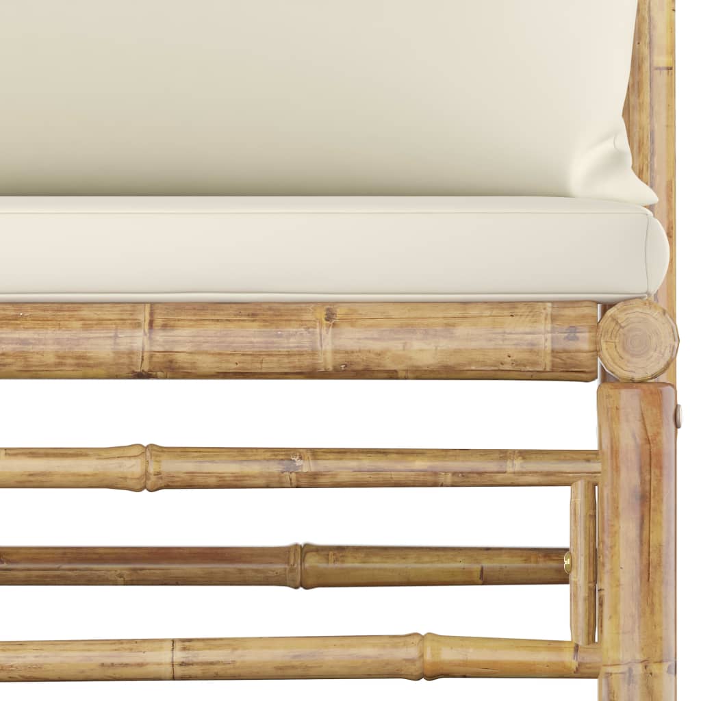 2 pcs conj. lounge p/ jardim em bambu c/ almofadões branco nata