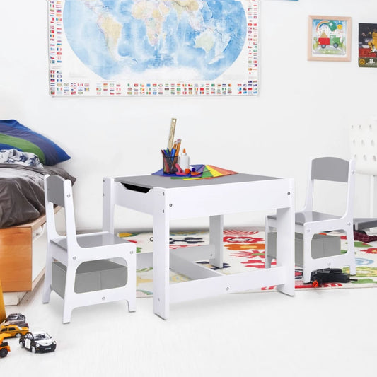 Conjunto Infantil de 2 Cadeiras e Mesa com Arrumação e Quadro - Branco - Design Nórdico