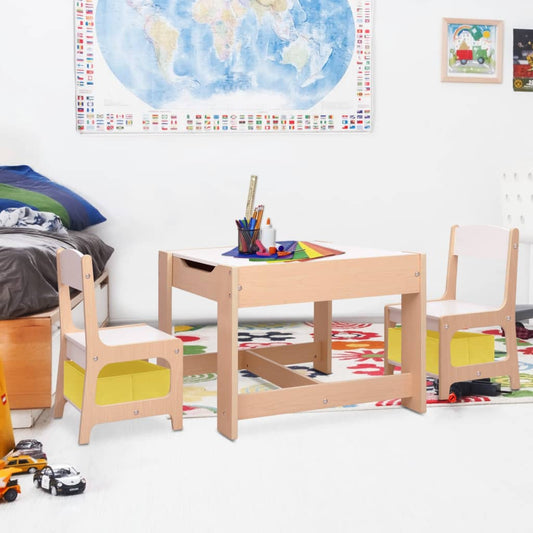 Conjunto Infantil de 2 Cadeiras e Mesa com Arrumação e Quadro - Castanho - Design Nórdico