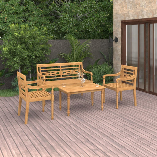 4 pcs conjunto lounge de jardim madeira de teca maciça