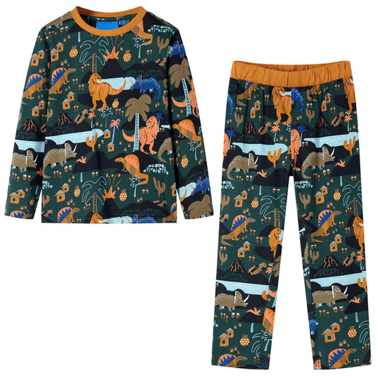 Pijama de manga comprida para criança verde-escuro 128