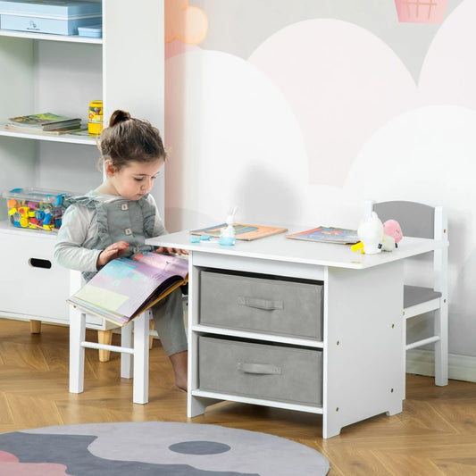 Conjunto Infantil Tomy - Mesa com Arrumação e 2 Cadeiras - Design Nórdico
