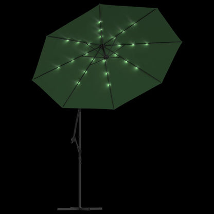 Guarda-sol suspenso c/ iluminação LED 300 cm verde mastro metal