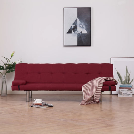 Sofá Cama Vivian - Cor Vermelho Escuro - Em Tecido, Estrutura em Madeira e Espessamente Acolchoado para Maior Conforto- 168x77x61,5 / 64 / 66 cm - Design Moderno