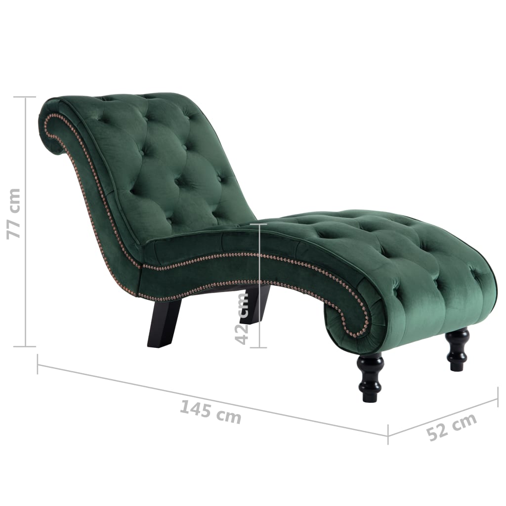 Chaise Longue Elia em Veludo -  Verde - Design Vintage