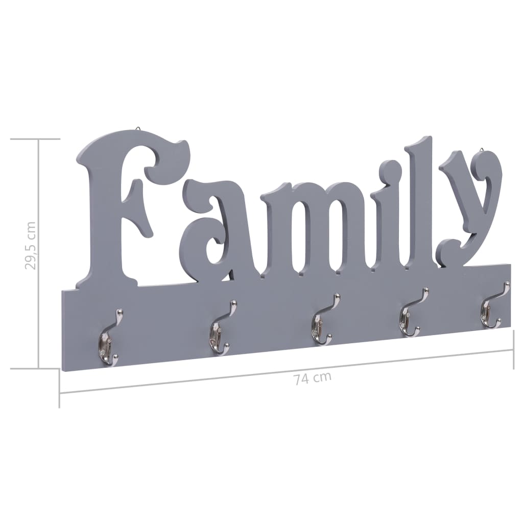 Cabide de parede FAMILY 74x29,5 cm cinzento