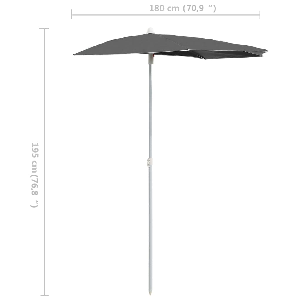 Guarda-sol semicircular com mastro 180x90 cm antracite