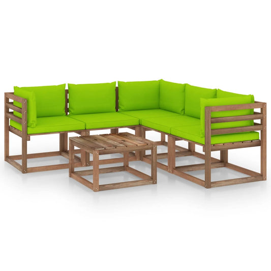 6pcs conj. lounge + almofadões verde brilhante pinho impregnado