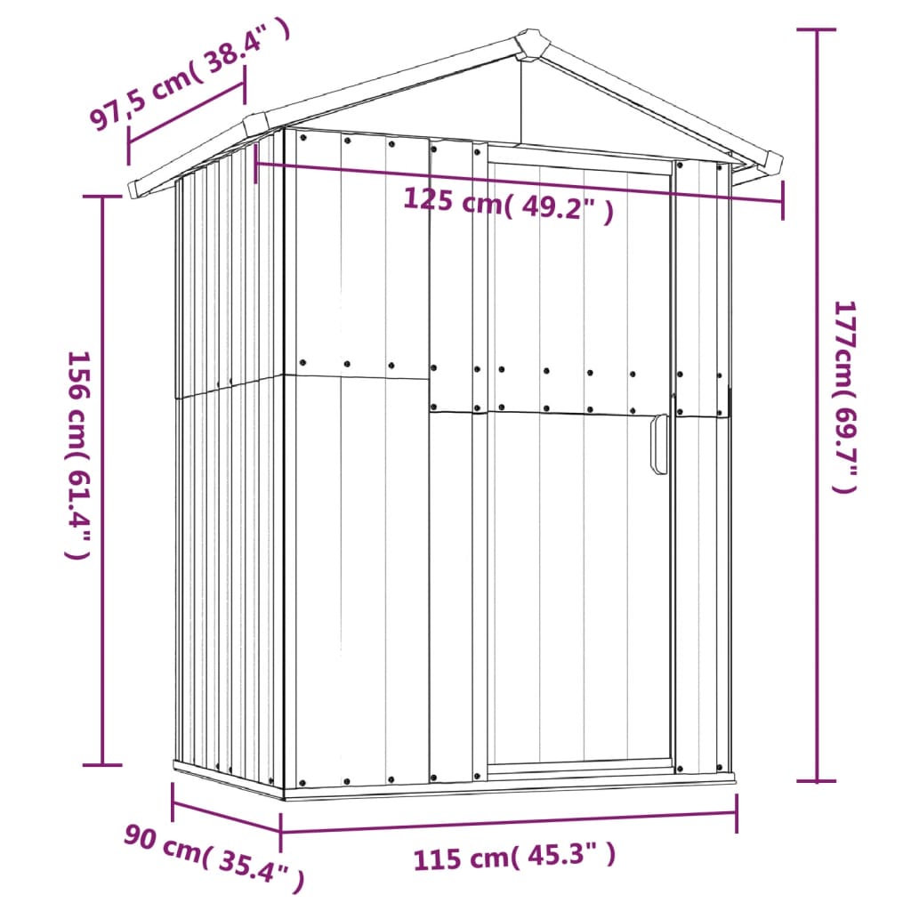 Abrigo de jardim 126x97,5x177 cm aço galvanizado cinzento