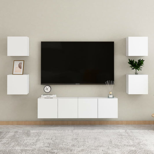 Conjunto de 6 Móveis de Parede de TV Funchal S - Branco - Design Moderno