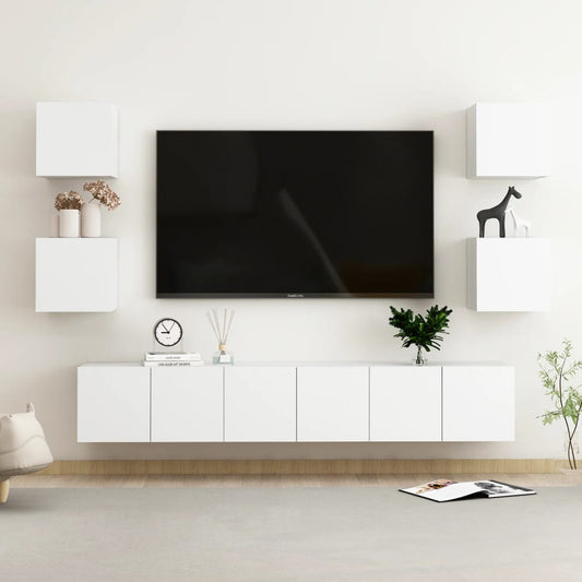 Conjunto de 7 Móveis de Parede de TV Funchal S - Branco - Design Moderno
