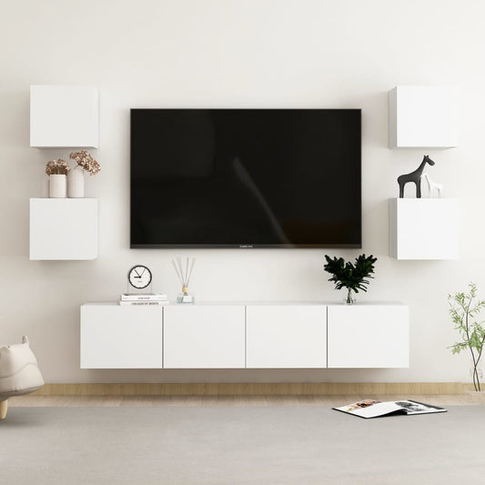 Conjunto de 6 Móveis de Parede de TV Funchal M - Branco - Design Moderno