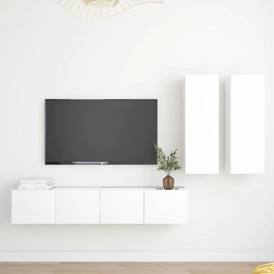 Conjunto de 4 Móveis de Parede de TV Régua M - Branco - Design Moderno
