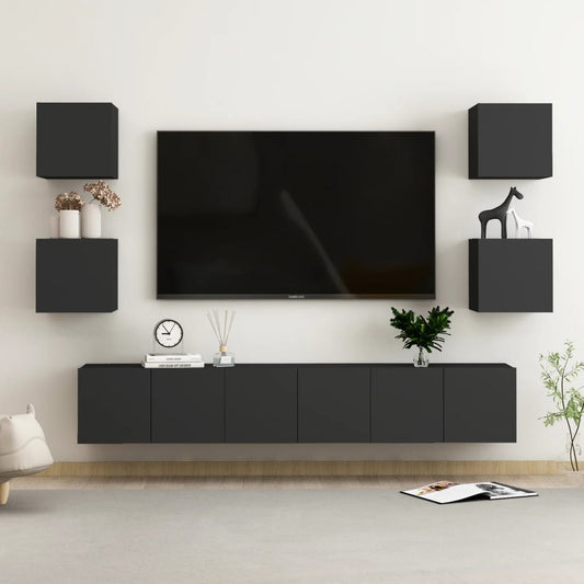 Conjunto de 7 Móveis de Parede de TV Funchal S - Preto - Design Moderno