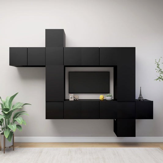 Conjunto de 10 Móveis de Parede de TV Leiria - Preto - Design Moderno