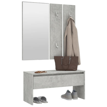 Conjunto de Entrada Emma com Espelho , Bengaleiro e Banco c/ Gaveta - Cinzento Cimento - Design Escandinavo