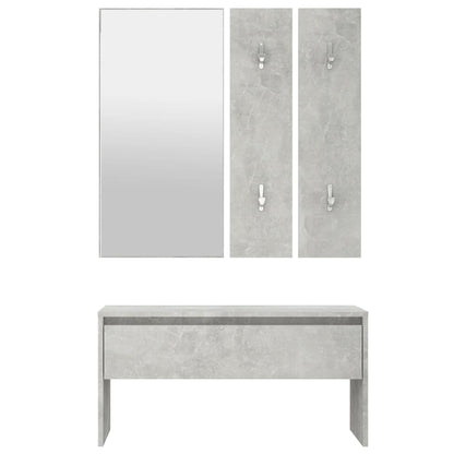Conjunto de Entrada Emma com Espelho , Bengaleiro e Banco c/ Gaveta - Cinzento Cimento - Design Escandinavo