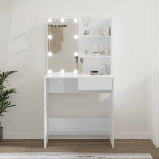 Toucador Elma com Espelho e Luzes LED - Branco Brilhante - Design Moderno