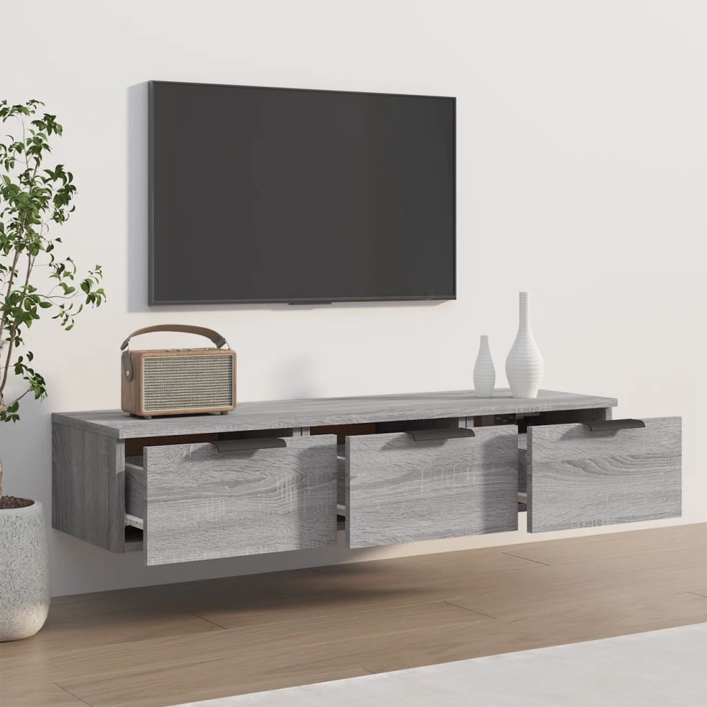 Móvel de TV de Parede Flix com 3 Gavetas de 102cm - Cinzento Sonoma - Design Moderno