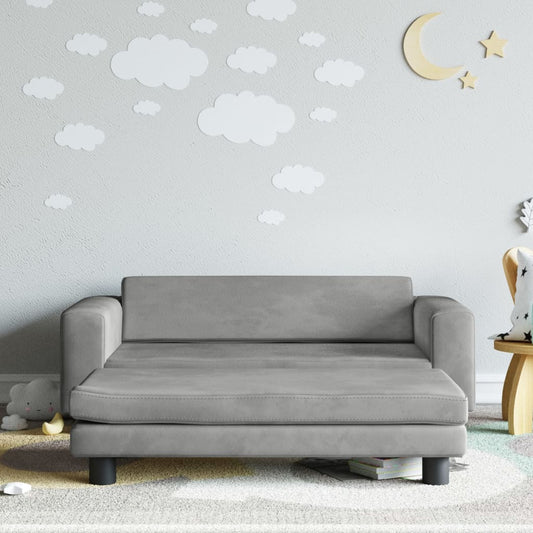 Sofá infantil com apoio de pés 100x50x30 cm veludo cinza-claro