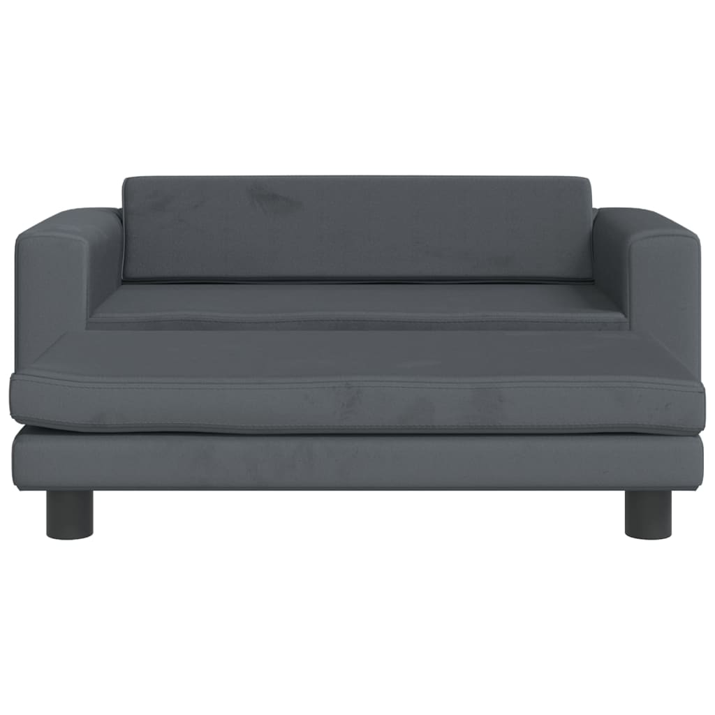 Sofá infantil com apoio de pés 100x50x30 cm veludo cinza-escuro