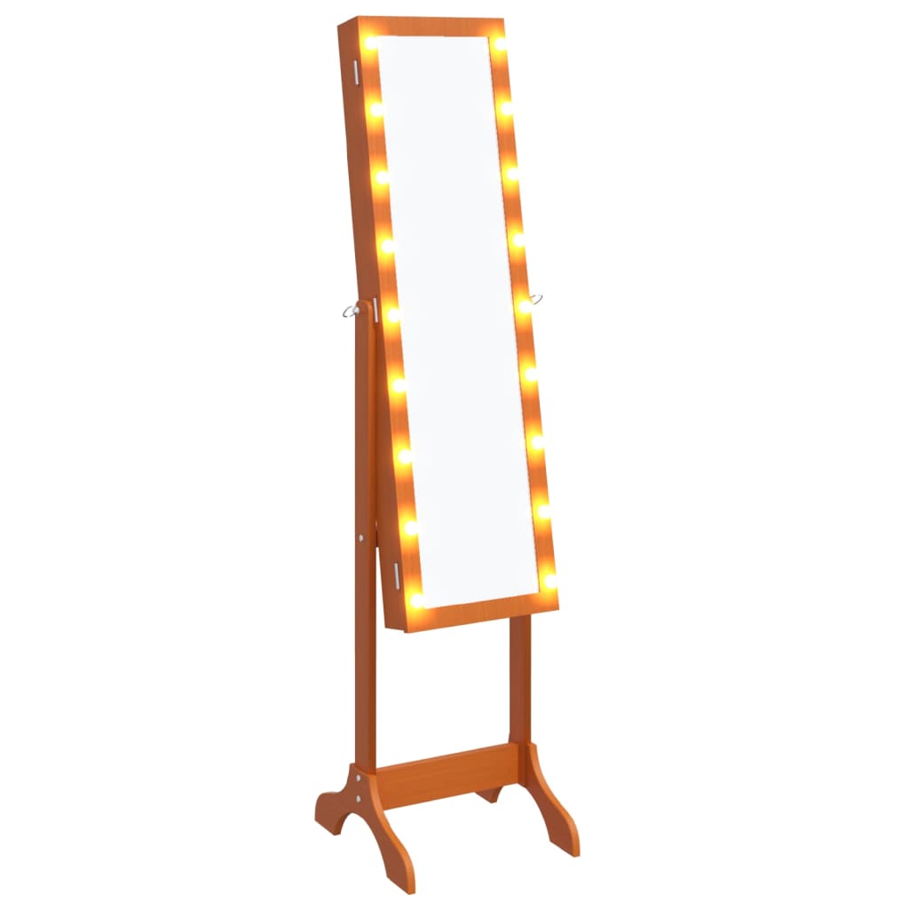Espelho de Pé Belu com Luzes LED e Guarda Joias - Castanho - Design Moderno