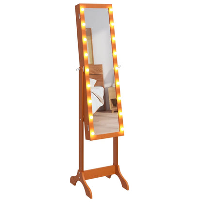 Espelho de Pé Belu com Luzes LED e Guarda Joias - Castanho - Design Moderno