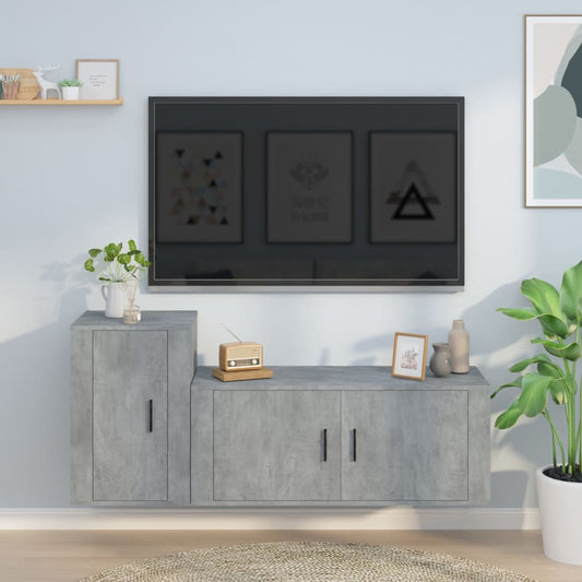 Móvel de TV de Parede Flix de 2 Módulos - 100x60 cm - Cinzento Cimento - Design Moderno