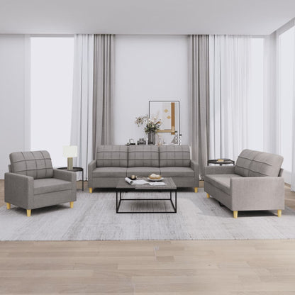 3 pcs conjunto de sofás com almofadões tecido cinza-acastanhado