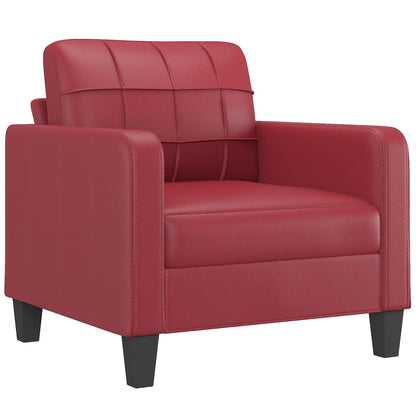 3 pcs conjunto sofás c/ almofadões couro artif. vermelho tinto