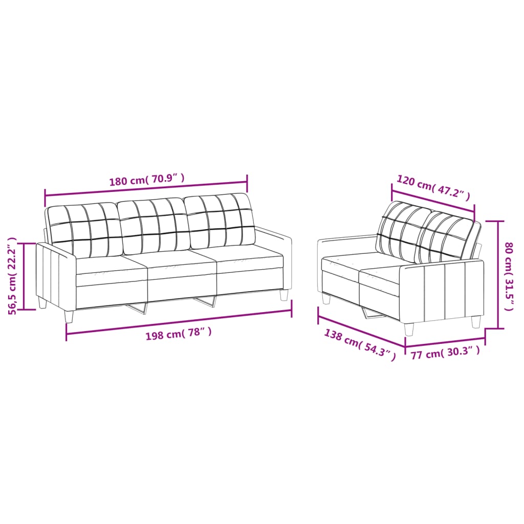 2 pcs conjunto sofás c/ almofadões couro artif. cor cappuccino