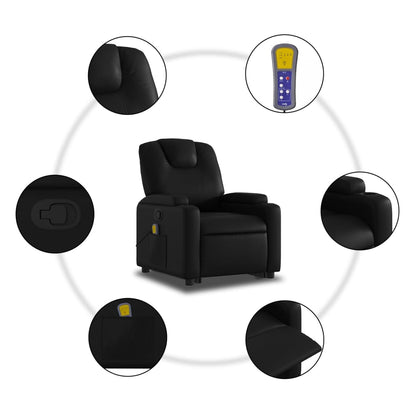 Poltrona Relax Luge Elevatória com 6 Pontos de Massagens e Reclinação Manual em Couro Artificial - Preto - Design Moderno